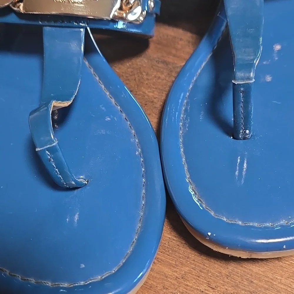 Coach Caterine Patent Leather Sandals Blue And Gold Logo Size 7 - Picture 8 of 9